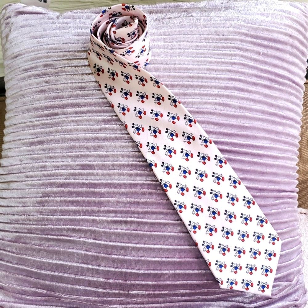 Disney Balacine 100% Silk Light Pink Mickey Mouse Men's Tie